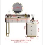 White MDF dressing table with mirror and stool in a modern bedroom setting