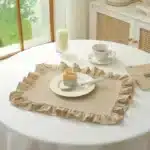 6Pcs 100% Cotton Scalloped Round Placemat with Ruffle Washable Table Mats for Kitchen Dining Holiday Gatherings Decor