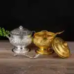 GIEMZA Relief Metal Container 1pc Tall Pan Flower Thailand Tableware Soup Container Southeast Asian Rice Pot with Spoon