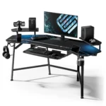 Aero 72 Inch Gaming Desk with Keyboard Tray, Large Computer Desk Led Lights, Wing-Shaped Monitor Stand , Customized – angled