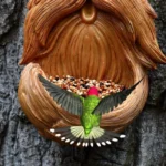 Tree Face Bird Feeder Outdoor, Eyes Glow in Dark Fun Old Man Tree Hugger Sculpture Yard Art Garden Lawn Ornament Decoration