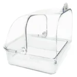 Close-up of the suction cup mount holding the bird bath tub to glass.