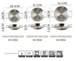 Stainless steel paella pan with double ears on a stove