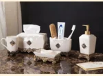 Vintage Court Metallic Ceramic Lotion Bottle Toothbrush Holder Mouthwash Cup Soap Dish Bathroom Accessories Household