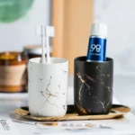 Creative Marbled Gold Plated Mouthwash Cup Couple Toothbrush Holder Bathroom Accessories Ceramic Mouthwash Cup Home
