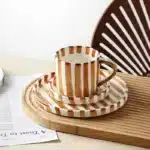 Simple Striped Ceramic Teacup Hotel Café Porcelain Coffee Cup 280ml Office Mug Breakfast Bread Dessert Mug Gift Table