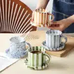 Simple Striped Ceramic Teacup Hotel Café Porcelain Coffee Cup 280ml Office Mug Breakfast Bread Dessert Mug Gift Table