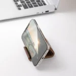 2-in-1 Solid Wood Phone Stand - Black Walnut Business Card Display Rack for Home Office Desk Decor – close-up detail