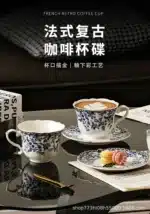 Ceramic Coffee Cup English style blue and white porcelain coffee cup with dish set Ceramic retro European afternoon tea mug