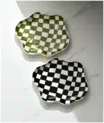 Ceramic Tray Checkerboard Jewelry Storage Plate Ring Earing Dessert Plate Home Decoration Retro Desk Organizer Kitchen