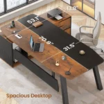 71" Executive Desk with File Cabinet, Large Office Desk with Drawers and Shelves, L Shaped Computer Desk with Power,
