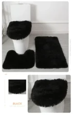Plush bathroom rug set with toilet lid cover and mat in a modern bathroom