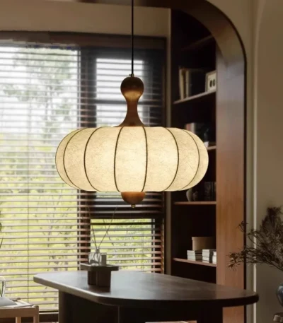 French Medieval Restaurant Chandelier Wabi Sabi Retro Homestay Fabric Wood Walnut Color Bedroom Living Room Chandelier