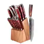XITUO Kitchen Knife Set 15PCS With Wooden Block,Laser Damascus Pattern Steel Professional Chef Knife,With Scissor Sharpening