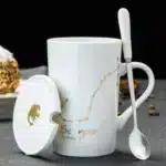 12 Constellations 420 Ml Ceramic Mugs Creative Mugs With Spoon Lid Black Mug New Bone China Coffee Cup Drinkware Couples