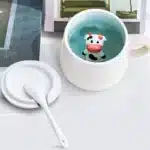 Creative Ceramic Coffee Mug with Lid and Spoon Cute Cartoon Three-dimensional Kawaii Animal Milk Cup Couple Gift Water Cup