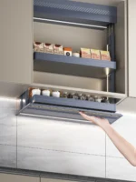 Smart Pull Down Cabinet Organizer Touch Control Lift Shelf LED Upper Storage Senior Handicap High Ceiling Kitchen Accessory