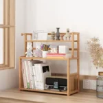 Wood 3 Layers Bookshelf Desk Organizer Student Book Holder Home Sundries Storage Shelve Kitchen Seasoning Rack Desk
