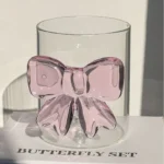 320ML Pink Bow Tie Princess Glass Juice Cup Cute Bow Tie Mug Glass Cup Christmas Gift Transparent Creative Milk Coffee Water