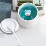 Creative Ceramic Coffee Mug with Lid and Spoon Cute Cartoon Three-dimensional Kawaii Animal Milk Cup Couple Gift Water Cup