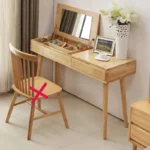 Solid wood dresser with mirror – makeup table with drawer in walnut finish, bedroom storage furniture from Goldoma