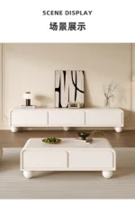 Nordic wood TV stand with drawers in a modern living room corner, featuring clean lines and ample storage