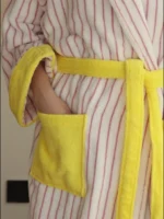 Color Matching Cotton Bathrobe Striped CottonYarn Bathrobes Soft Cozy Absorbent Bath Towel Robes V Neck Hooded Loose