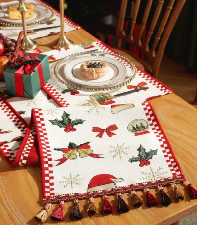 Christmas Table Runner Christmas Decoration Tablecloth Table Setting Dining Vintage Wedding Family Party Placemat Table Decor
