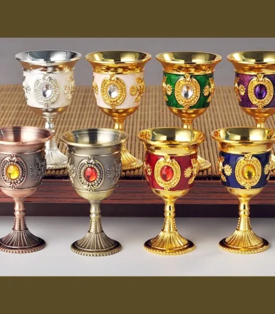 European Gemstone Rose Metal High Footed Wine Cup Wedding Toast Cup Household Wine Glass Holiday Gift