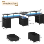 Premium 98.4 Long Computer Desk with 9 Drawers, 2 Person Gaming Desk with LED Lights & Power Outlet, Two Person Home