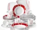 MALACASA Felisa red stripe dinnerware set arranged on a dining table