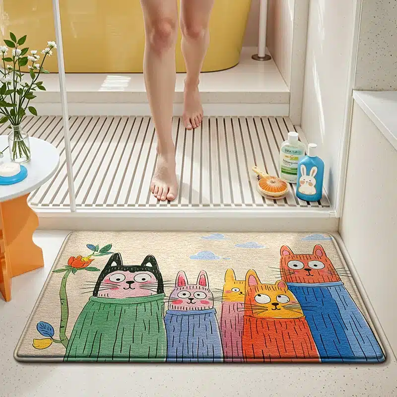 Cartoon Rabbit Bath Mat - Ultra Soft Cotton Velvet, Absorbent & Quick Dry, Non-Slip Backing, Cloud-Like Comfort for