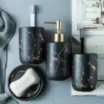 Marble Soap Dispenser Pump Bottle Ceramic Bathroom Accessory Set Home Couple Mouthwash Cup Soap Dish Washing Tools Luxury