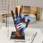 Graffiti Hand Gesture Statue Modern Art Colorful Hand Resin Figurine Finger Model for Home Desktop Office Decor