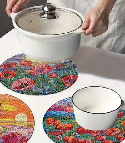 Diamond Painting Placemats Pattern Round Diamond Painting Table Mats Rhinestone Anti-slip Placemat for Home Decor