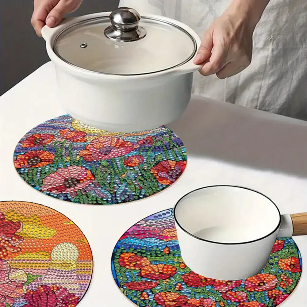 Diamond Painting Placemats Pattern Round Diamond Painting Table Mats Rhinestone Anti-slip Placemat for Home Decor