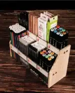 Wood Acrylic Pen Holder with Price Slot Stationery Storage Rack Brush Case Organizer Supermarket Display Stand Cosmetic