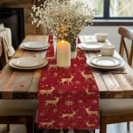 Christmas table runner with elk pattern on a dining table