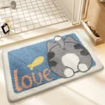 Non slip bathroom rug with frog and bear flocking design on bathroom floor