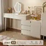 Solid Wood Dressing Table with Mirror and Stool - White – angled view