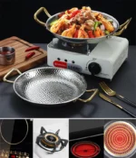 Commercial crayfish plate Flat bottom stewed rice pot Double ear frying pan hotpot 304 stainless steel Spanish seafood rice