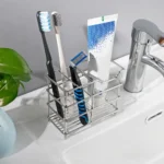 Bathroom Toothbrush Holder Stainless Steel Black Sliver Tooth Brush Holder Toothpaste Holder Stand Bathroom Organizer