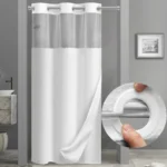 No Hook Shower Curtain with Snap in Fabric Liner Set Less Time White Waffle Shower Curtain for Bathroom