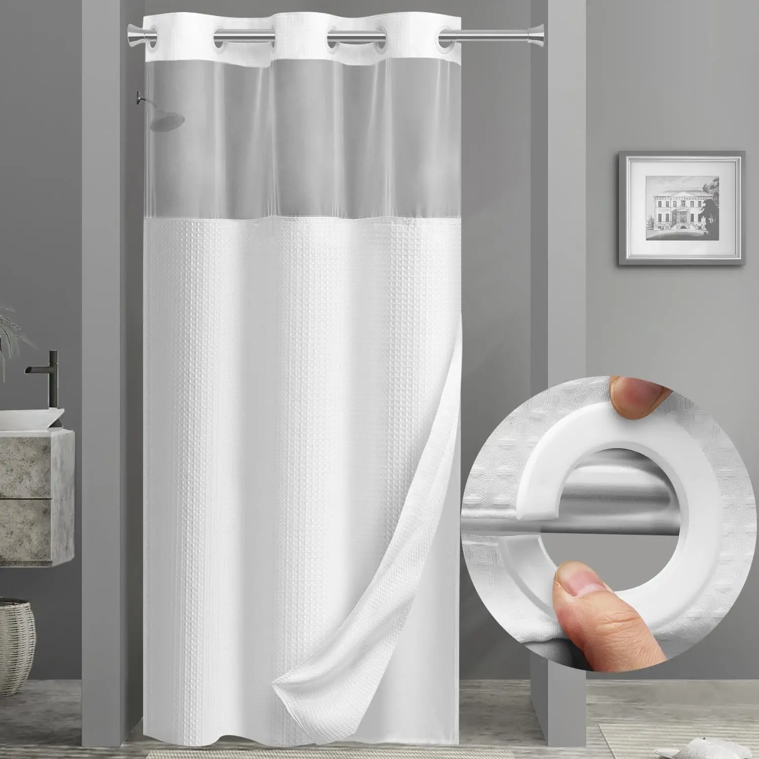 No Hook Shower Curtain with Snap in Fabric Liner Set Less Time White Waffle Shower Curtain for No Hook Shower Curtain with Snap in Fabric Liner Set Less Time White Waffle Shower Curtain for Bathroom