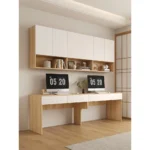 Solid wood desk with wardrobe and bookshelf combo for home office – Goldoma