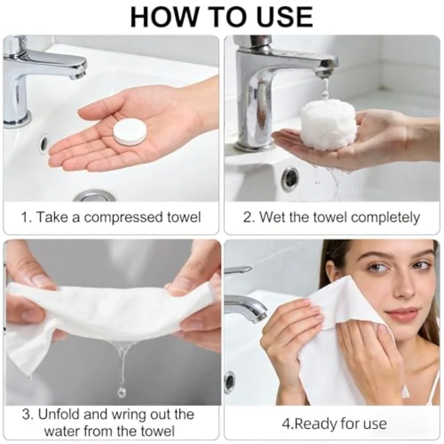 100PCS Disposable Compressed Towels Portable Compressed Cotton Face Towel Tablets Highly Absorbent for Travel Home Hotel Outdoo
