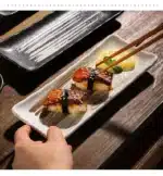 Japanese Cuisine Strip Sushi Plate, Restaurant Ceramic, Long Platter Dessert Plate, Household Tableware – styled in a modern