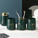 Matte Gold Ceramics Bathroom Set Decor Soap Dispenser Toothbrush Holder cup Soap Dish tray Mouthwash Cup bathroom Washing