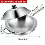 Tri-Ply Stainless Steel Wok Pan 12.6 Inch Stir-Frying Pan Induction Cooking Pan Dishwasher and Oven Safe with Auxiliary