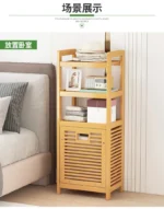 Solid wood floor-to-ceiling bathroom clothes rack with basket storage, towel holder and toilet organizer